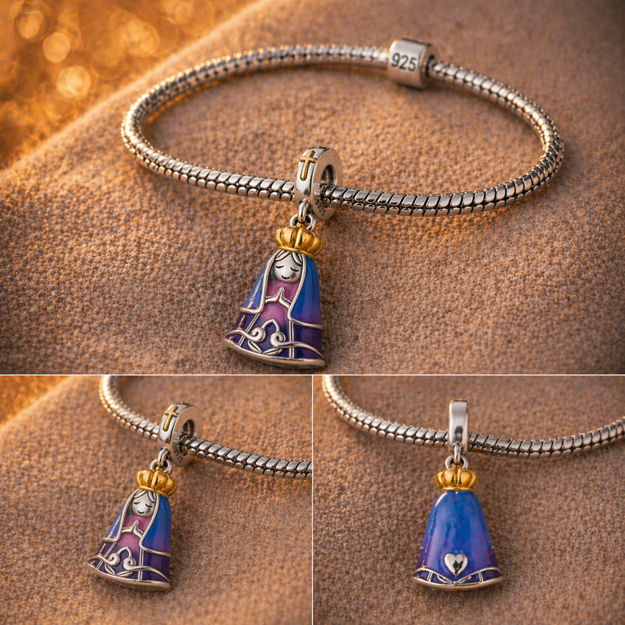 Dije Virgen del Manto Rosa Celestial — Plata 925