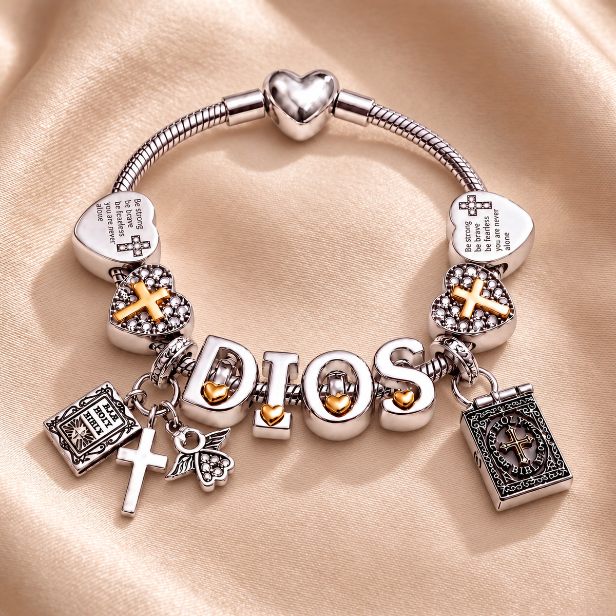 Pulsera Charms de Fe · Edición Biblia y Ángel