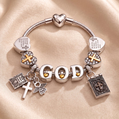 Pulsera Charms de Fe · Edición Biblia y Ángel