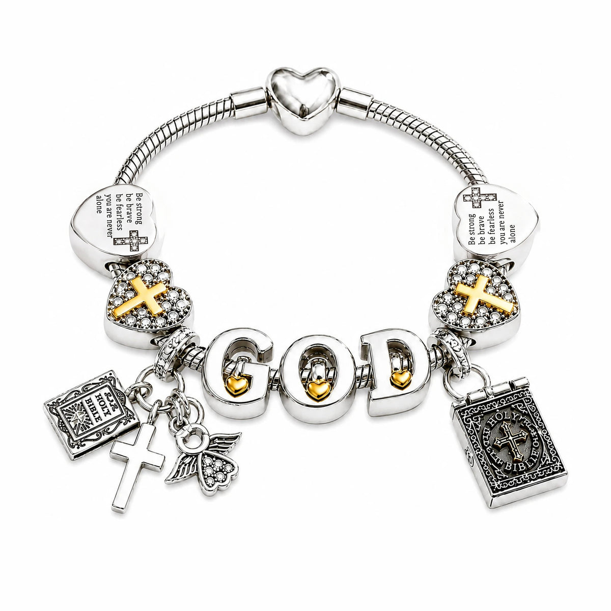 Pulsera Charms de Fe · Edición Biblia y Ángel