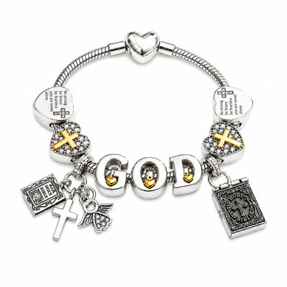 Pulsera Charms de Fe · Edición Biblia y Ángel