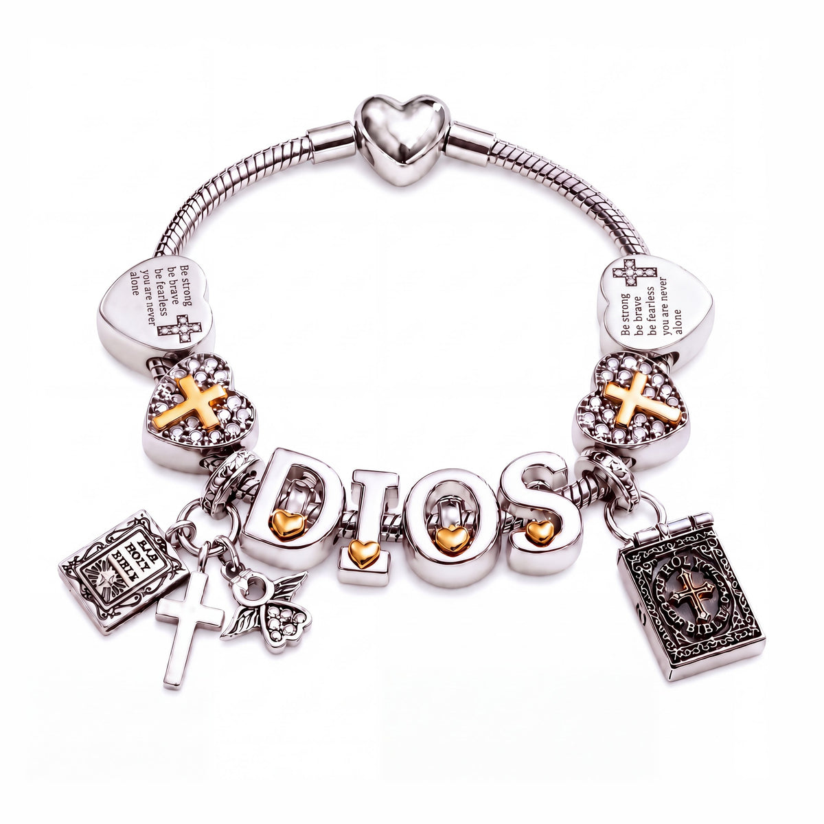 Pulsera Charms de Fe · Edición Biblia y Ángel