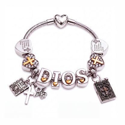 Pulsera Charms de Fe · Edición Biblia y Ángel